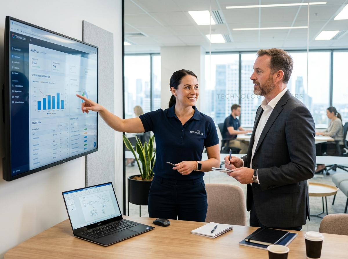 IT technician discussing solutions with a client